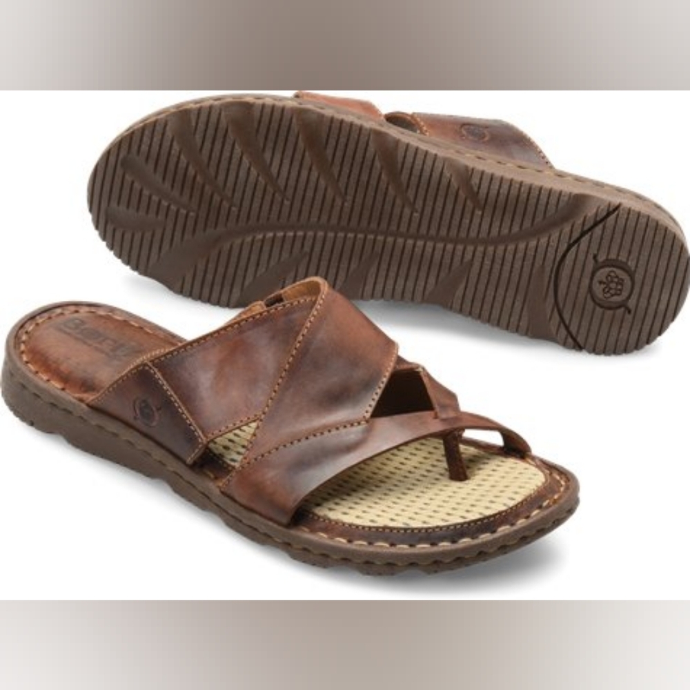 Born Women's Brown Leather Sorja II Cushioned Supportive Slip On Sandals Size 9